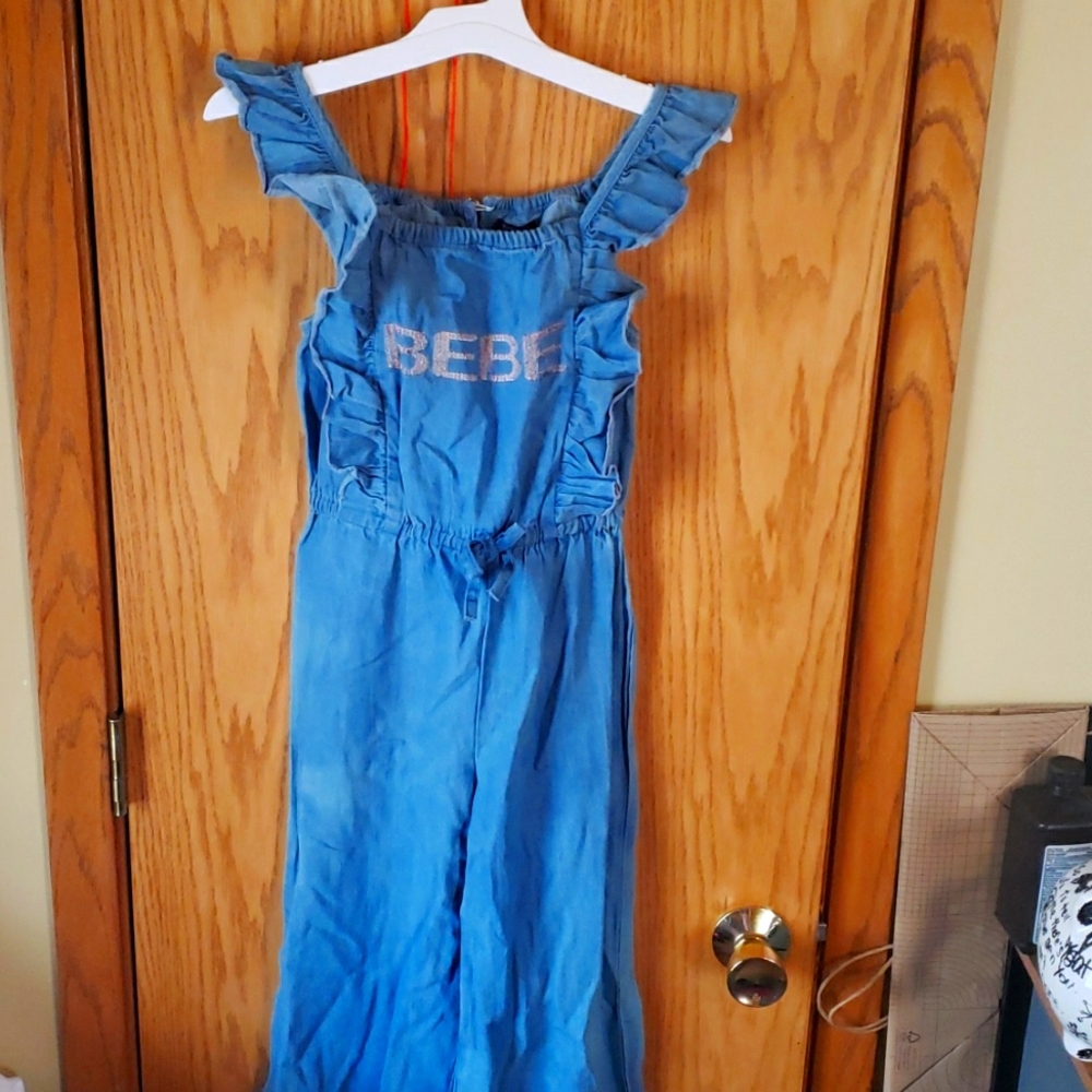 BEBE Ruffle Strap Denim Jumpsuit Size S(7-8)